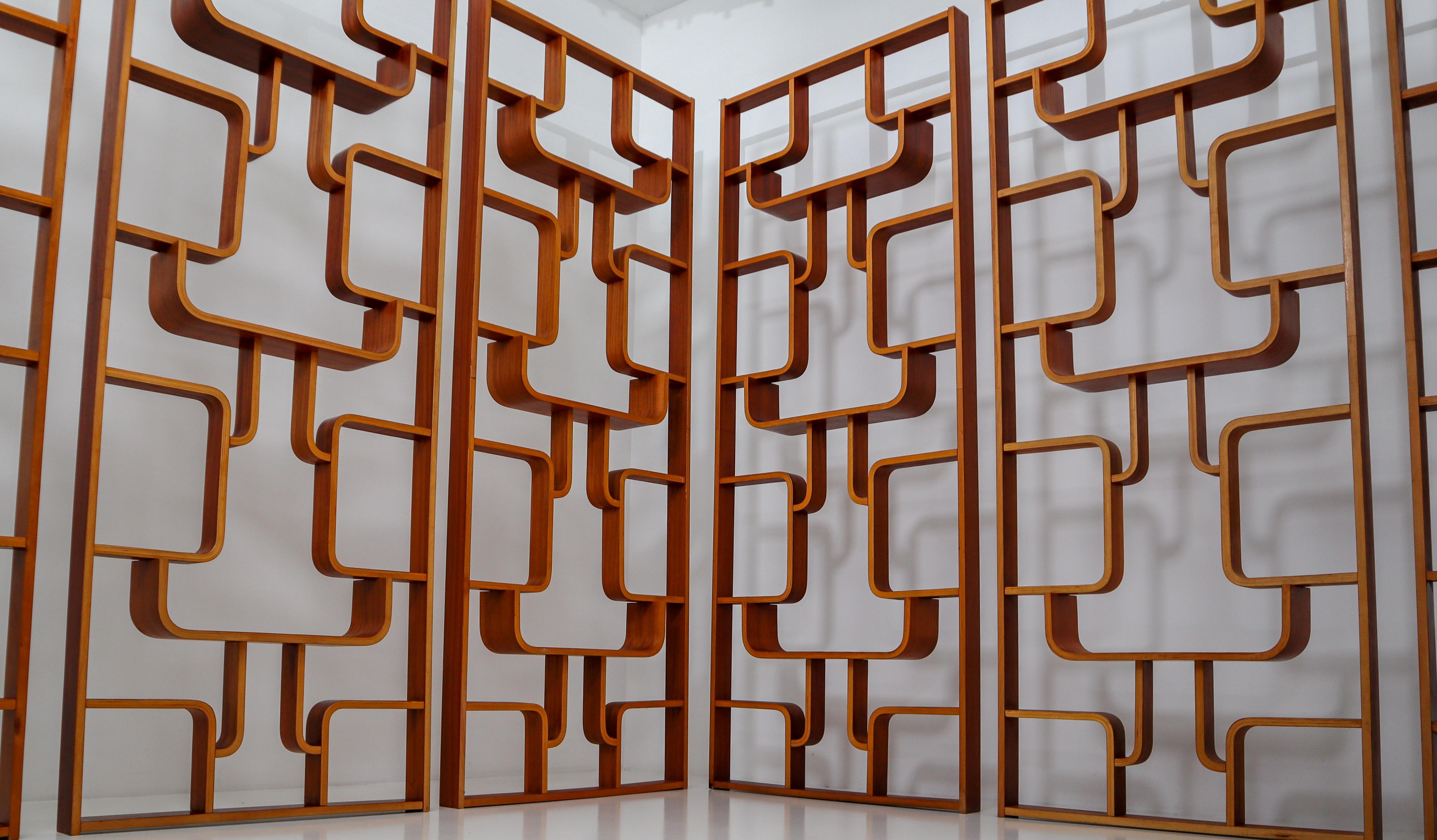 20th Century Large Set Mahogany Color Midcentury Room Dividers in Bentwood, circa 1960s