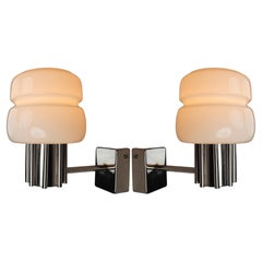 Mid-Century Modern Wall Lights Opaline Glass and Steel, Italy, 1970s