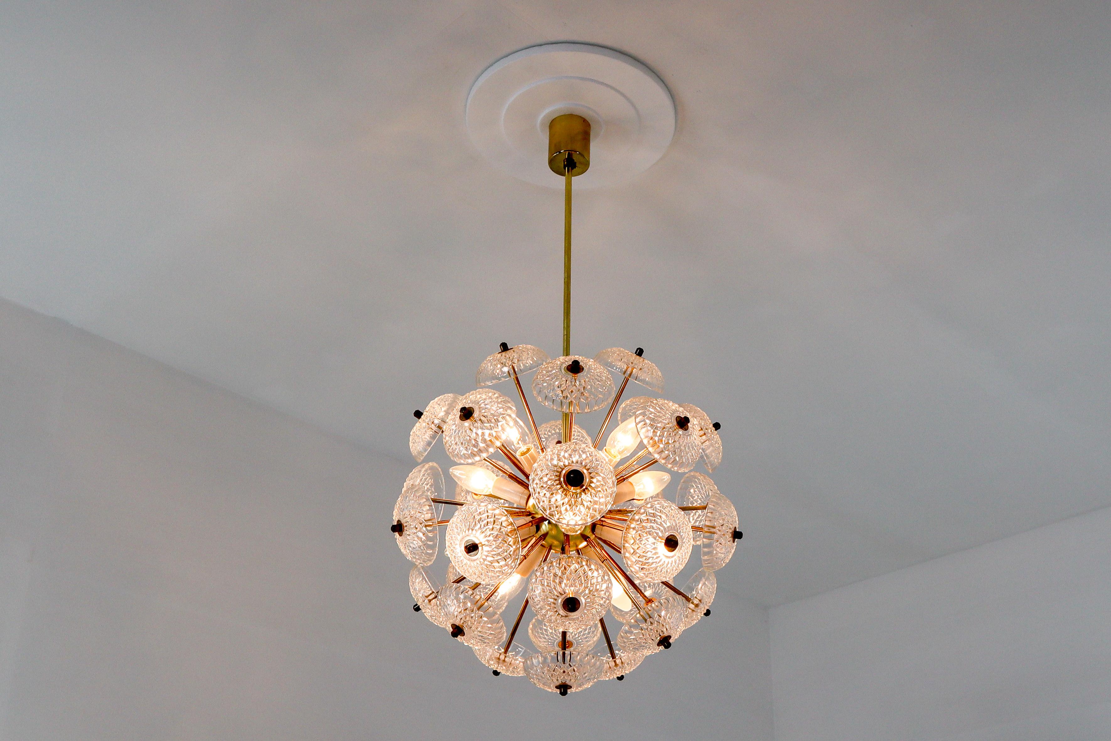Large set Midcentury Brass Floral Chandeliers in the Style of Emil Stejnar 3