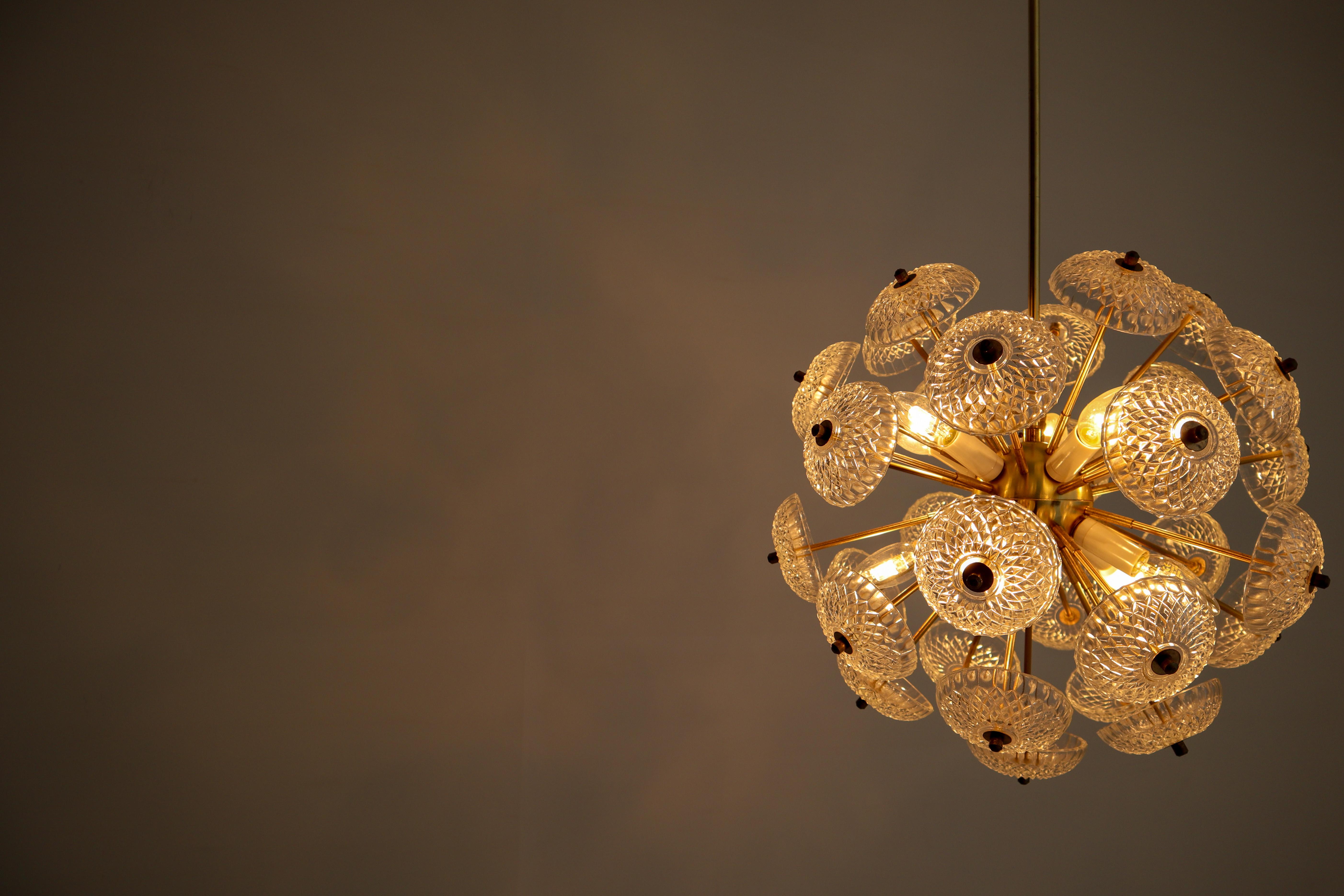 European Large Set Midcentury Brass Floral Chandeliers in the Style of Emil Stejnar For Sale
