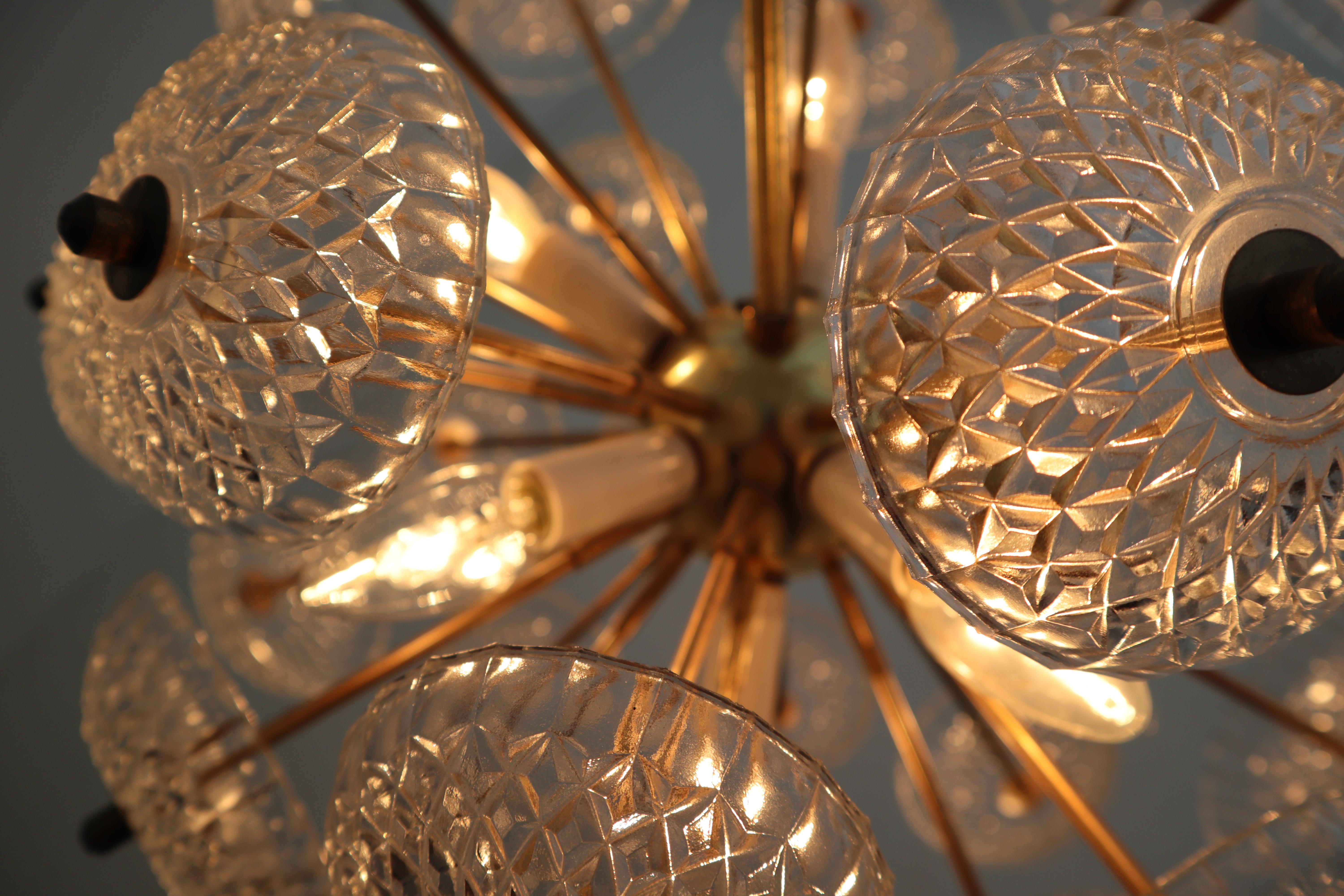 20th Century Large Set Midcentury Brass Floral Chandeliers in the Style of Emil Stejnar For Sale