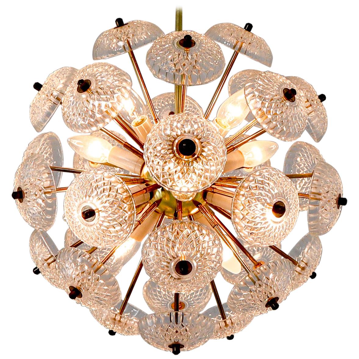 Large Set Midcentury Brass Floral Chandeliers in the Style of Emil Stejnar