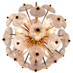 Vintage Large Set Midcentury Brass Floral Chandeliers in the Style of Emil Stejnar