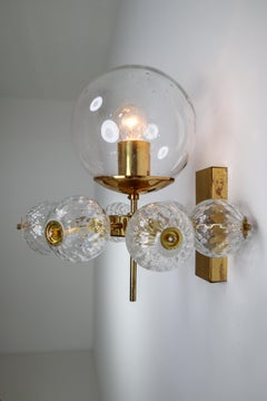 Large Set Midcentury Hotel Wall Chandeliers with Brass Fixture, Europe 1970s