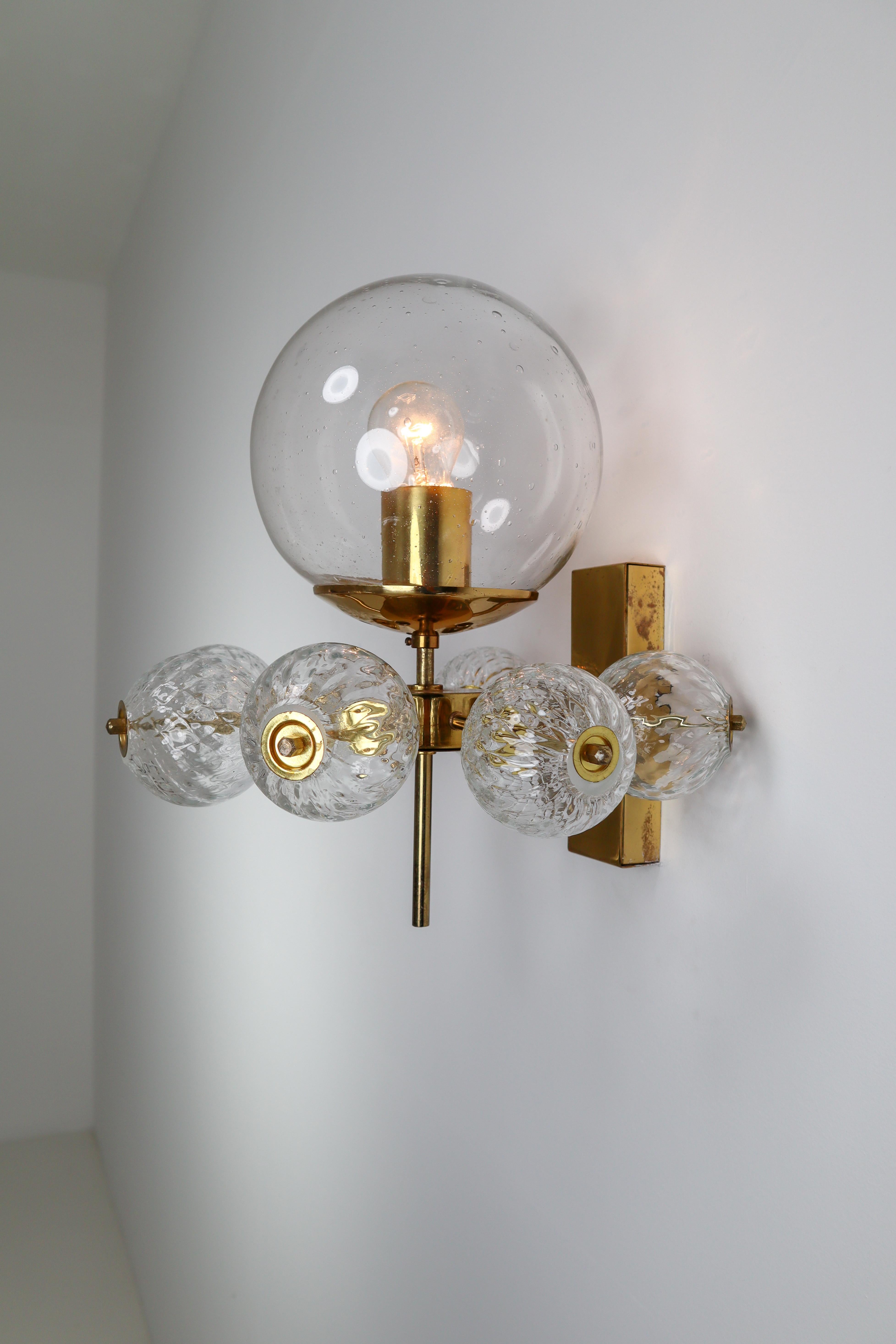 Mid-Century Modern Large Set Midcentury Hotel Wall Chandeliers with Brass Fixture, Europe 1970s For Sale