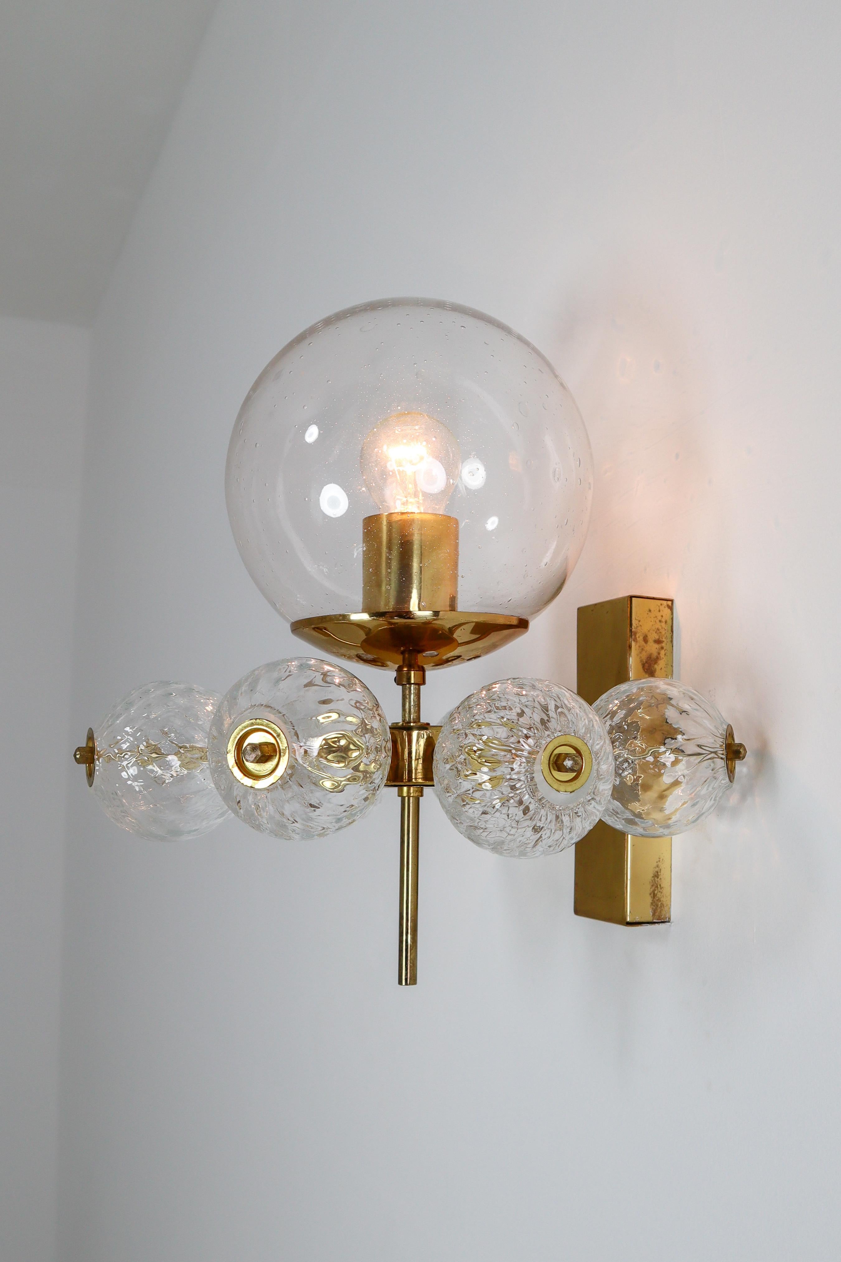 European Large Set Midcentury Hotel Wall Chandeliers with Brass Fixture, Europe 1970s For Sale