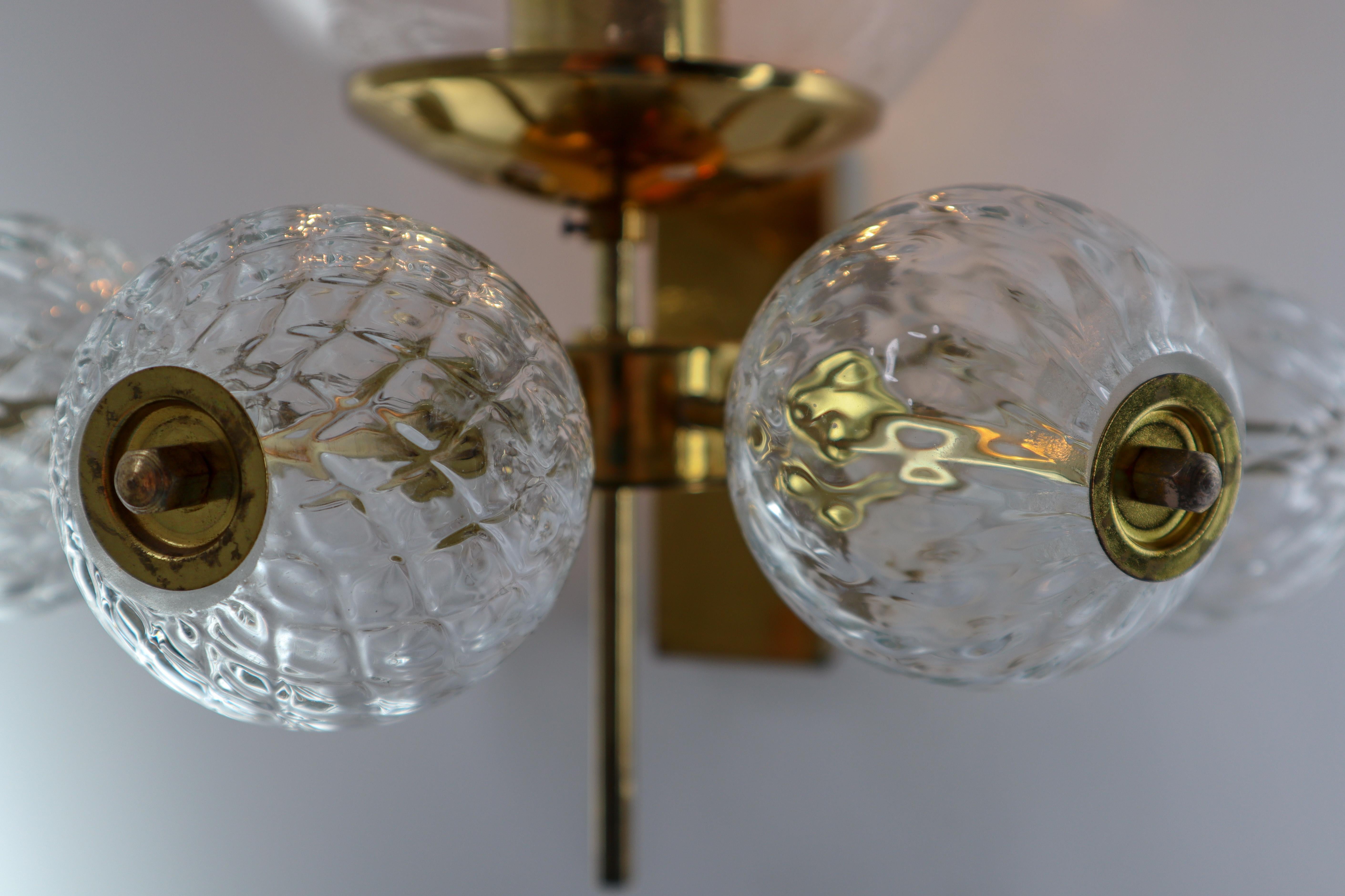 Large Set Midcentury Hotel Wall Chandeliers with Brass Fixture, Europe 1970s For Sale 1