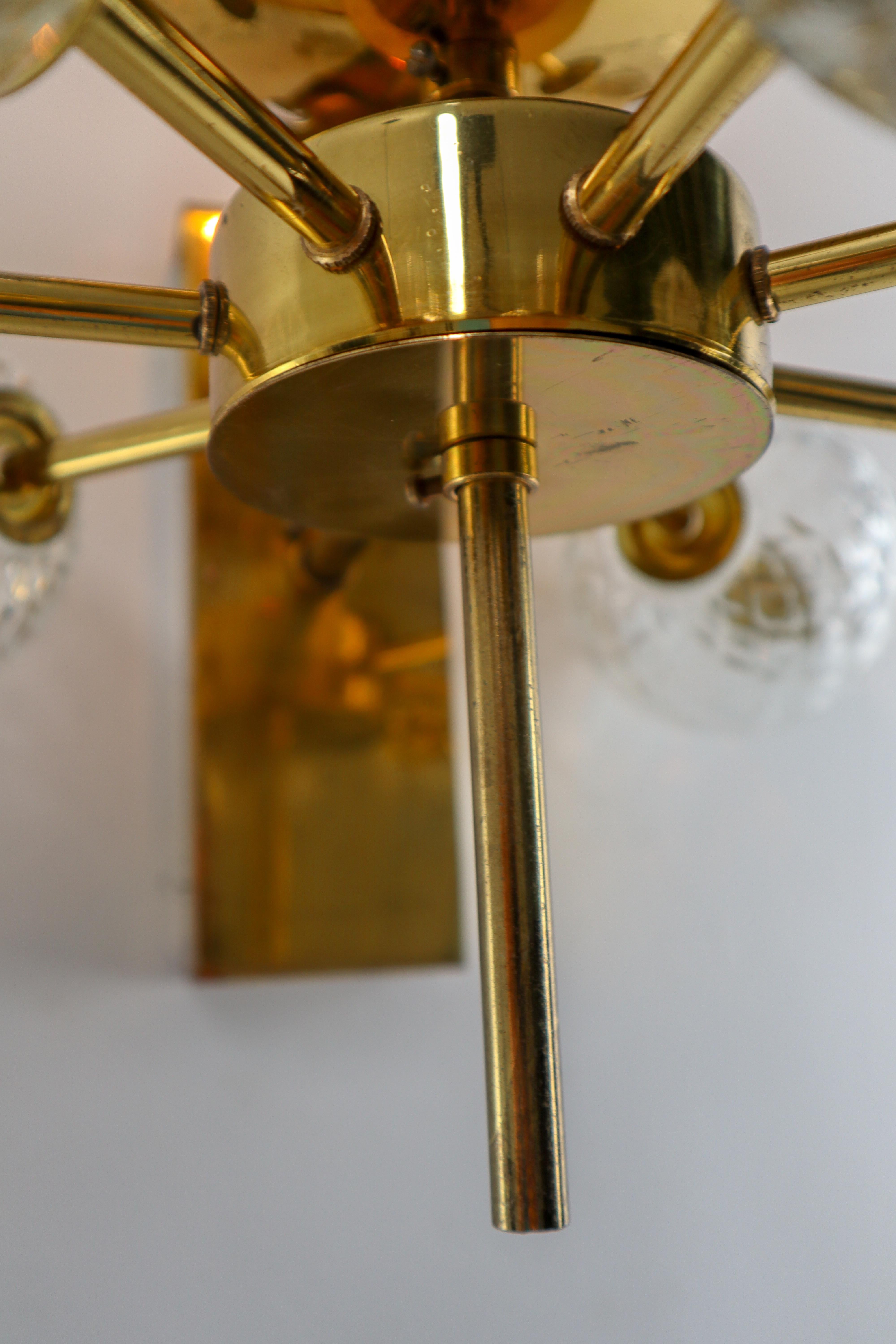 Large Set Midcentury Hotel Wall Chandeliers with Brass Fixture, Europe 1970s For Sale 2