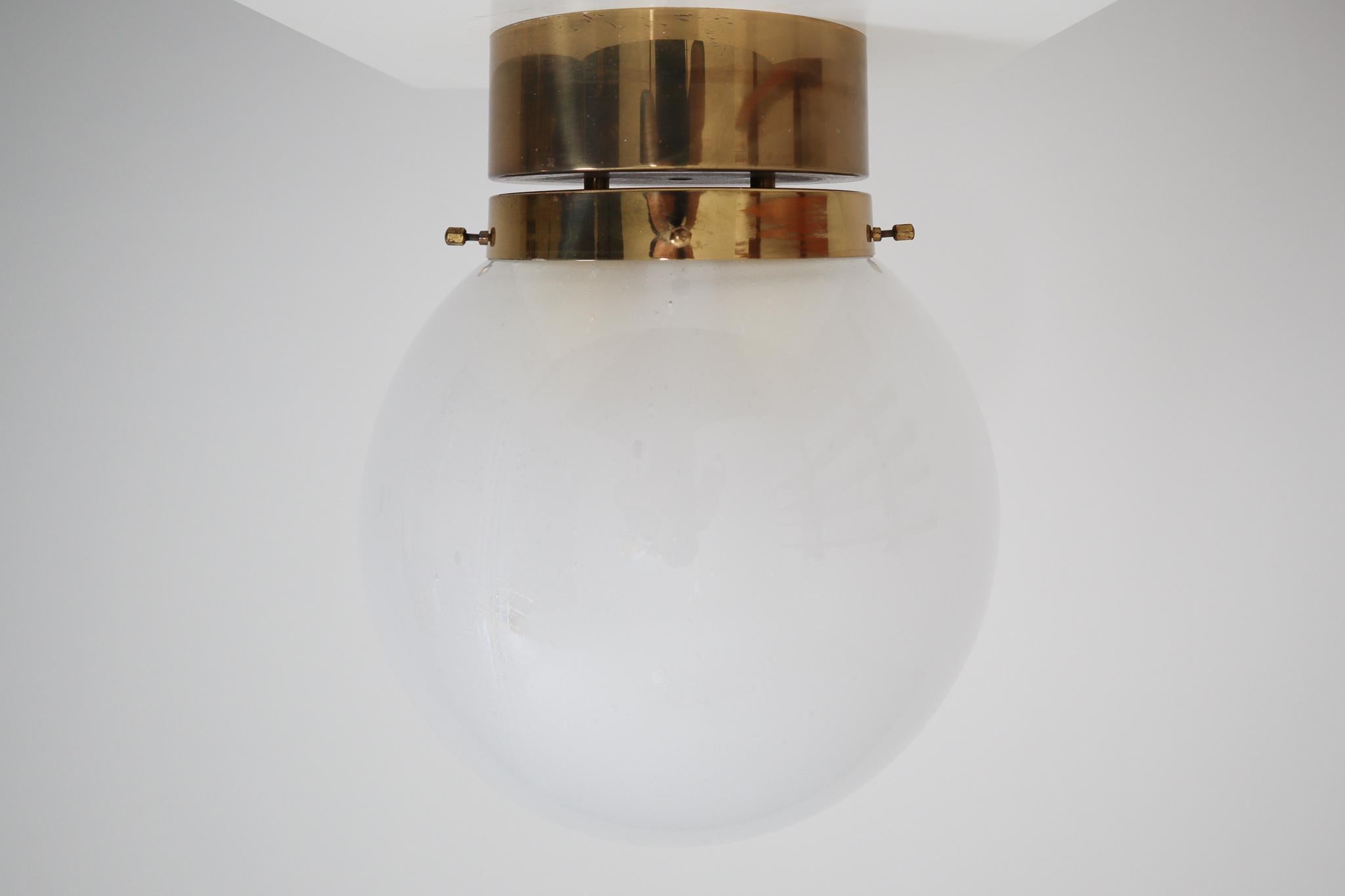 European Large Set of Midcentury Lights with Brass Frame and White Pearl Glass Globes For Sale