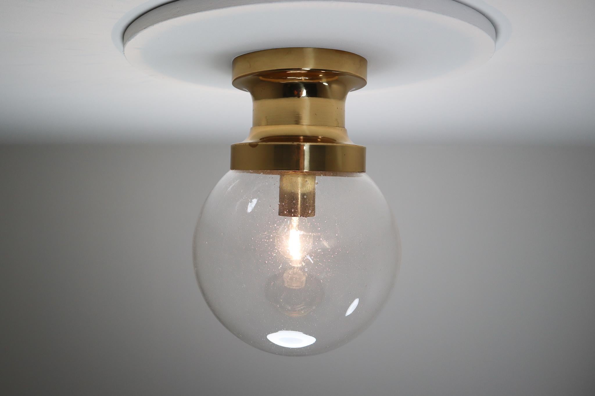 Large Set Midcentury Lights with Brass Frame & Large Handblown Glass Globe 1960s For Sale 3