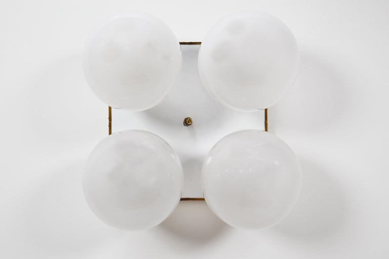  Mid-Century Modern Ceiling Lights with Four Pearl White Glass Globes In Good Condition For Sale In Almelo, NL