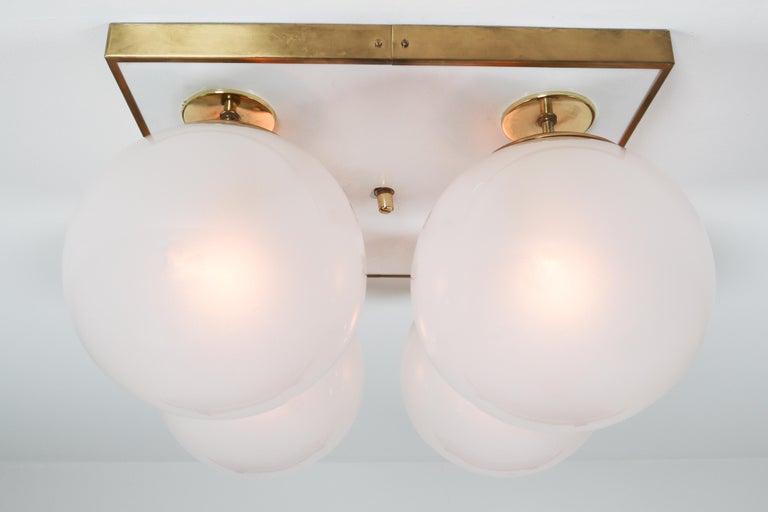 20th Century  Mid-Century Modern Ceiling Lights with Four Pearl White Glass Globes For Sale
