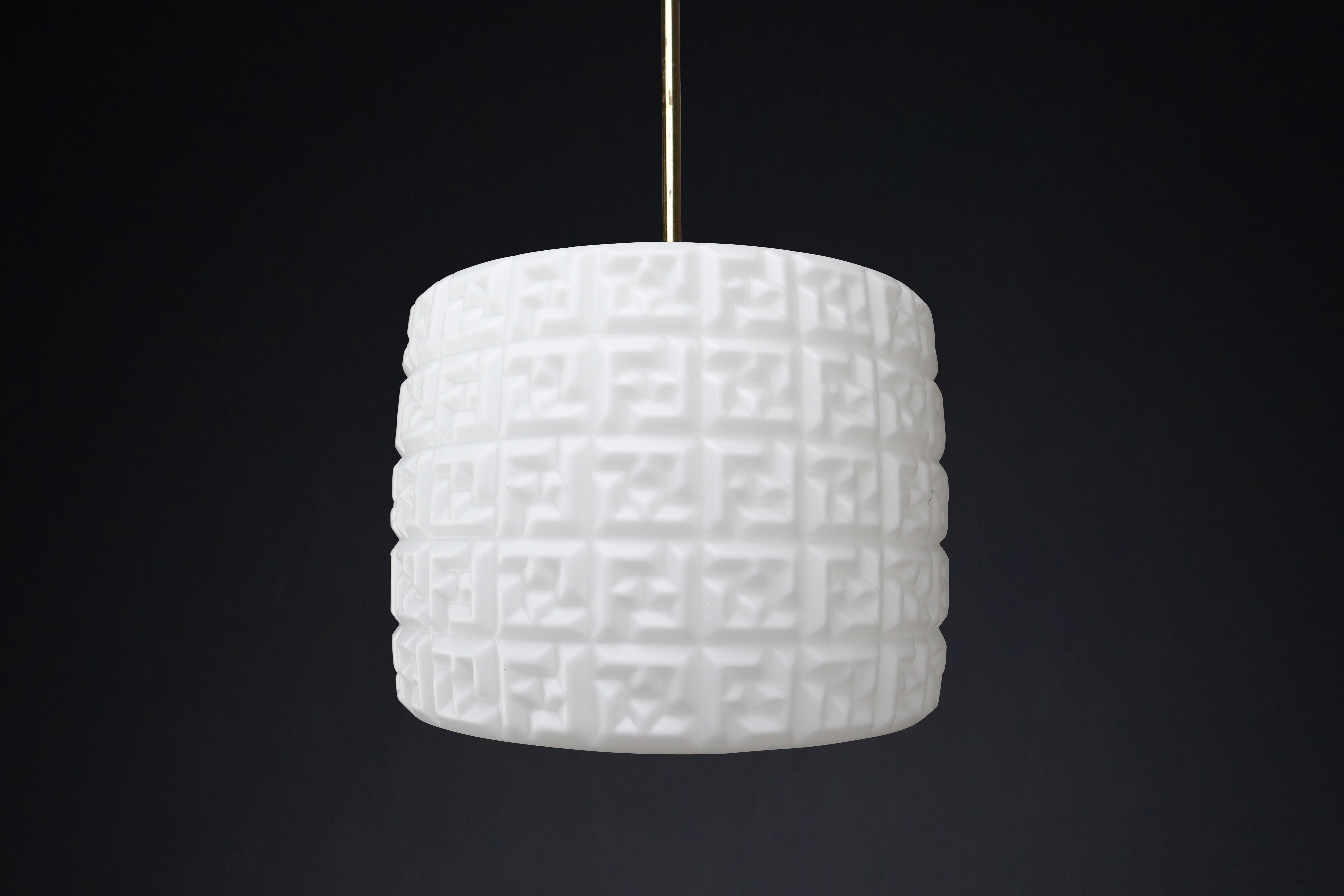 Mid-Century Opaline and Brass Pendants with FF Logo Czech Republic, 1970s For Sale 9