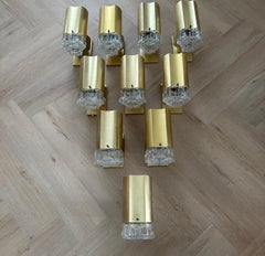 Large Set of 10 Italian Design MidCentury Glass & Aluminum Wall Sconces Fixtures