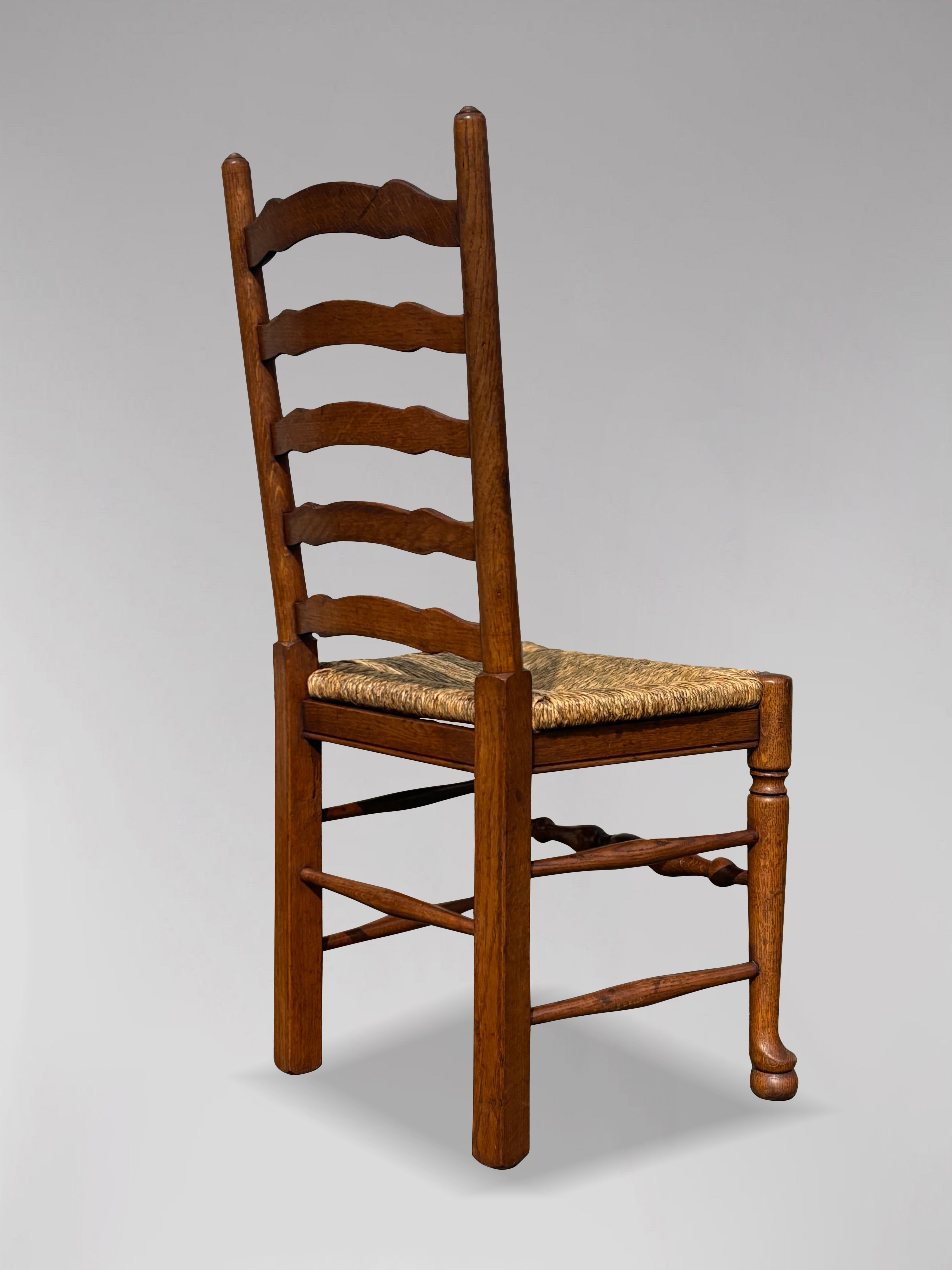Large Set of 10 Oak Lancashire Ladder Back Country Dining Chairs In Good Condition For Sale In Petworth,West Sussex, GB