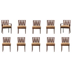 Large Set of 10 Paul Frankl Mid-Century Modern Lattice Dining Chairs, c. 1950