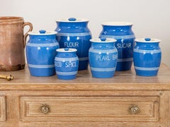 Large Set of by Bretby Art Pottery in Imperial Blue and White Ceramic Canisters