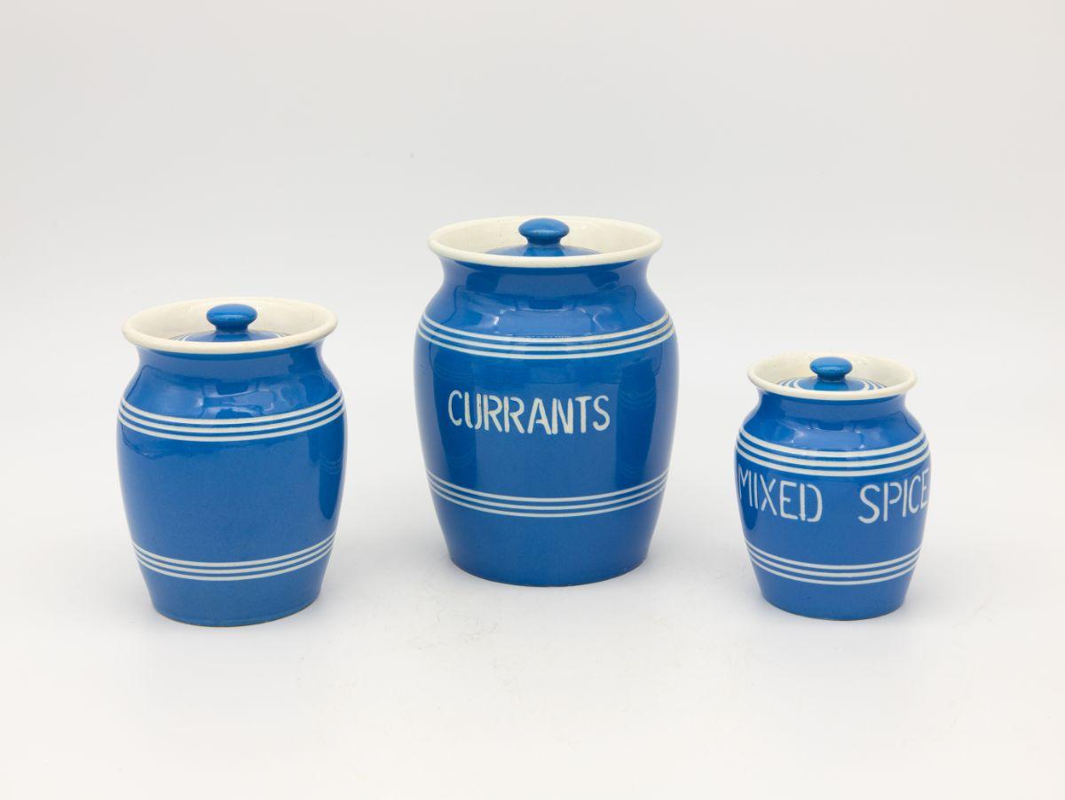 Late 20th Century Large Set of by Bretby Art Pottery in Imperial Blue and White Ceramic Canisters