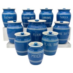 Used Large Set of by Bretby Art Pottery in Imperial Blue and White Ceramic Canisters