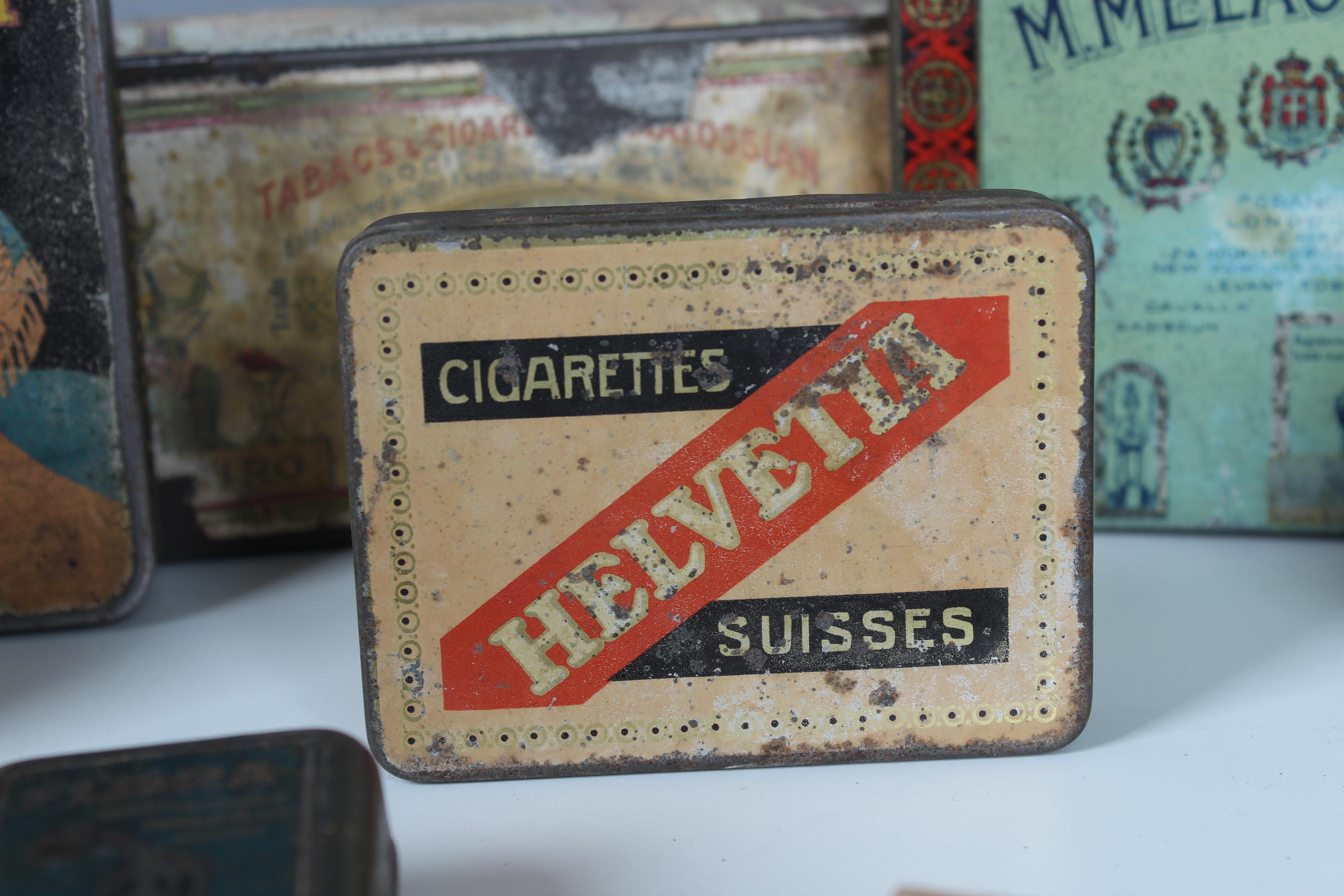 Large Set of 13 Antique Tin Boxes, Tobacco Boxes from France, 1930s, Art Deco For Sale 2