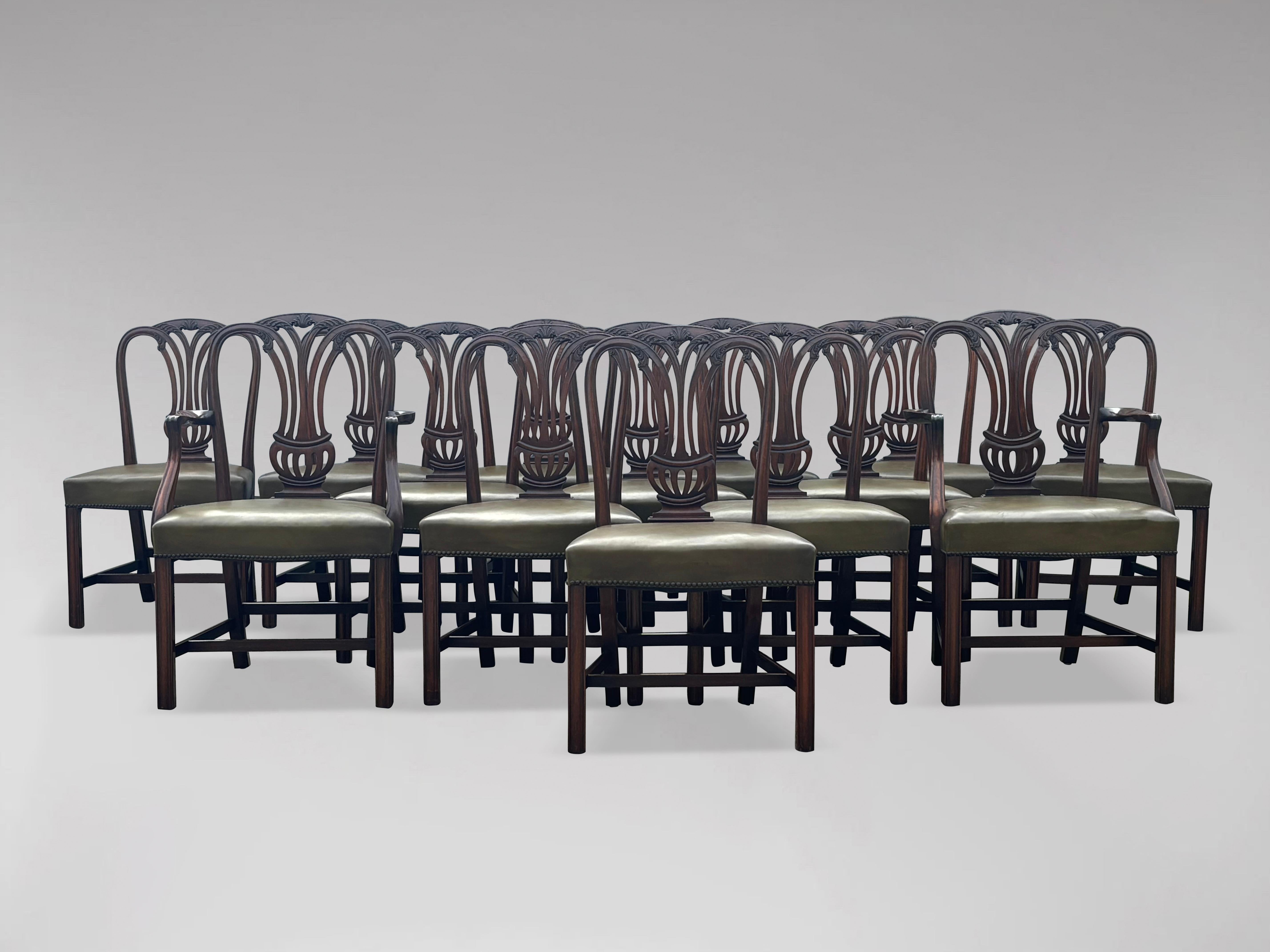 Polished Large Set of 14 Hepplewhite Dining Room Chairs For Sale