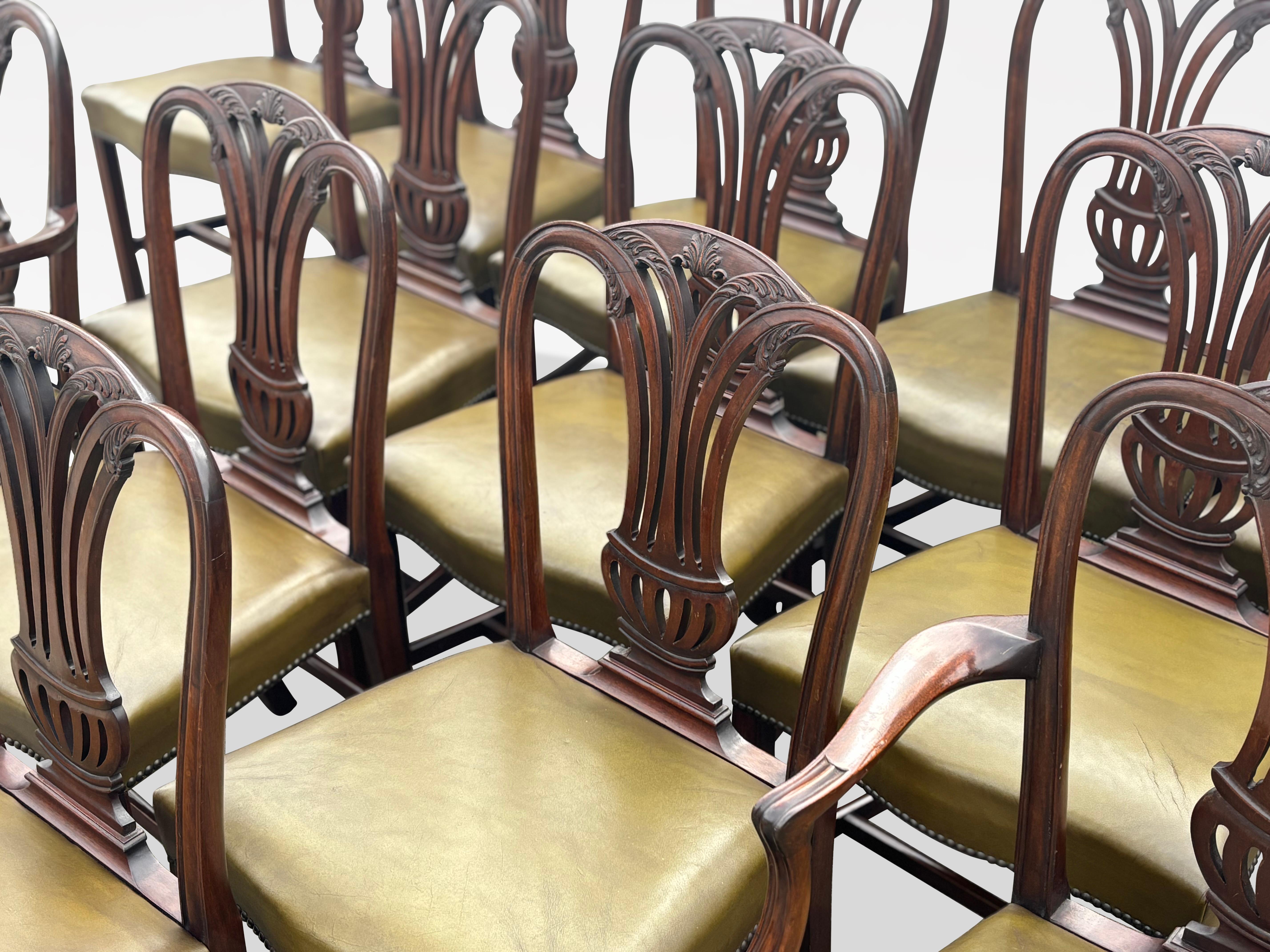 19th Century Large Set of 14 Hepplewhite Dining Room Chairs For Sale