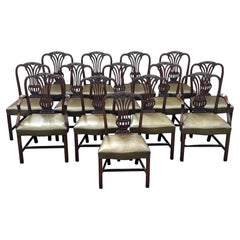 Antique Large Set of 14 Hepplewhite Dining Room Chairs