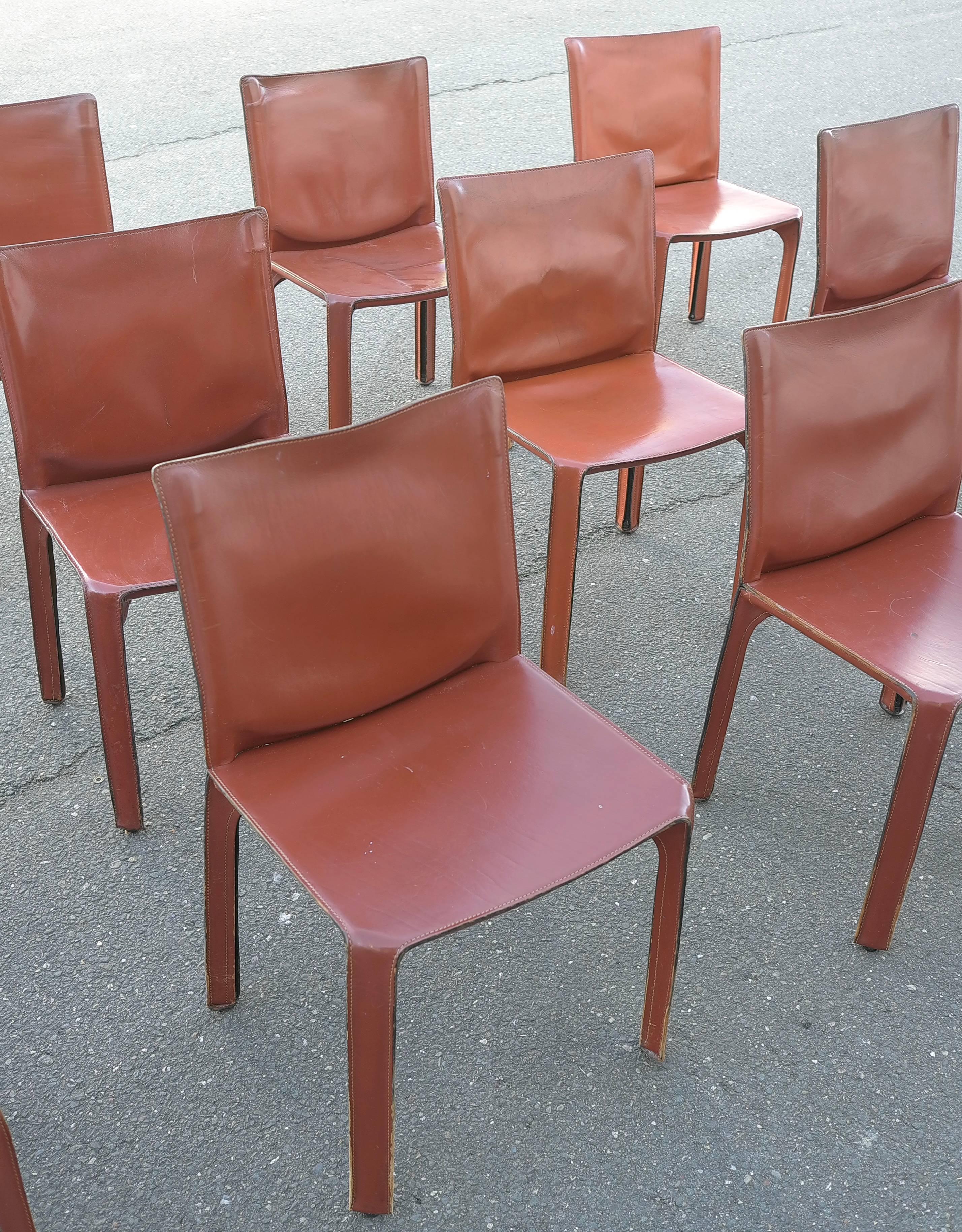 Italian Large Set of 15 Leather 412 Cab Chairs by Mario Bellini for Cassina