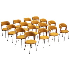 Large Set of 16 Italian Dining Chairs in Leatherette and Metal, 1970s