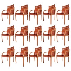 Large Set of 16 Modern Armchairs Covered in Cognac Leather by Walter Knoll 1970s