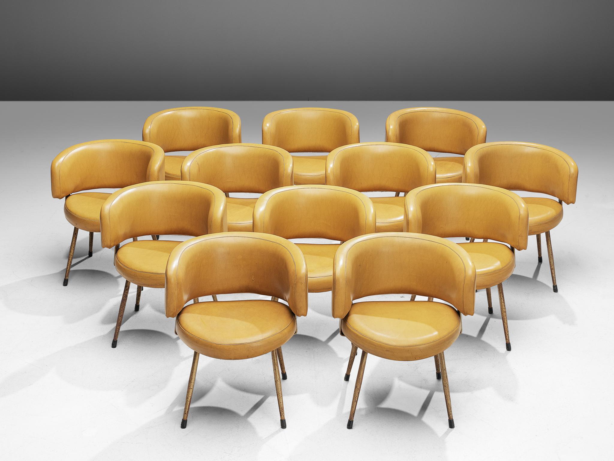 Late 20th Century Large Set of 18 Italian Armchairs in Yellow Leatherette