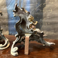 Large Set of 19th Century French Bronze Chenets. Rococo style with Faun motif.