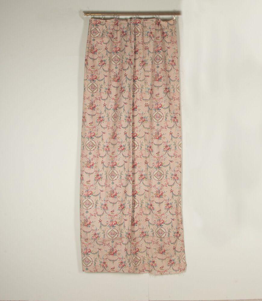 Country Large Set of 19th Century French Roses & Birds Linen Cotton Curtains For Sale