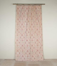 Large Set of 19th Century French Roses & Birds Linen Cotton Curtains