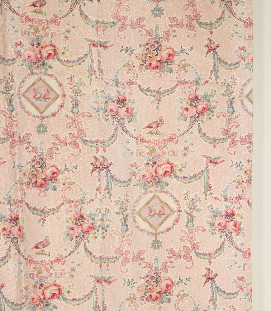 Large Set of 19th Century French Roses & Birds Linen Cotton Curtains For Sale 5