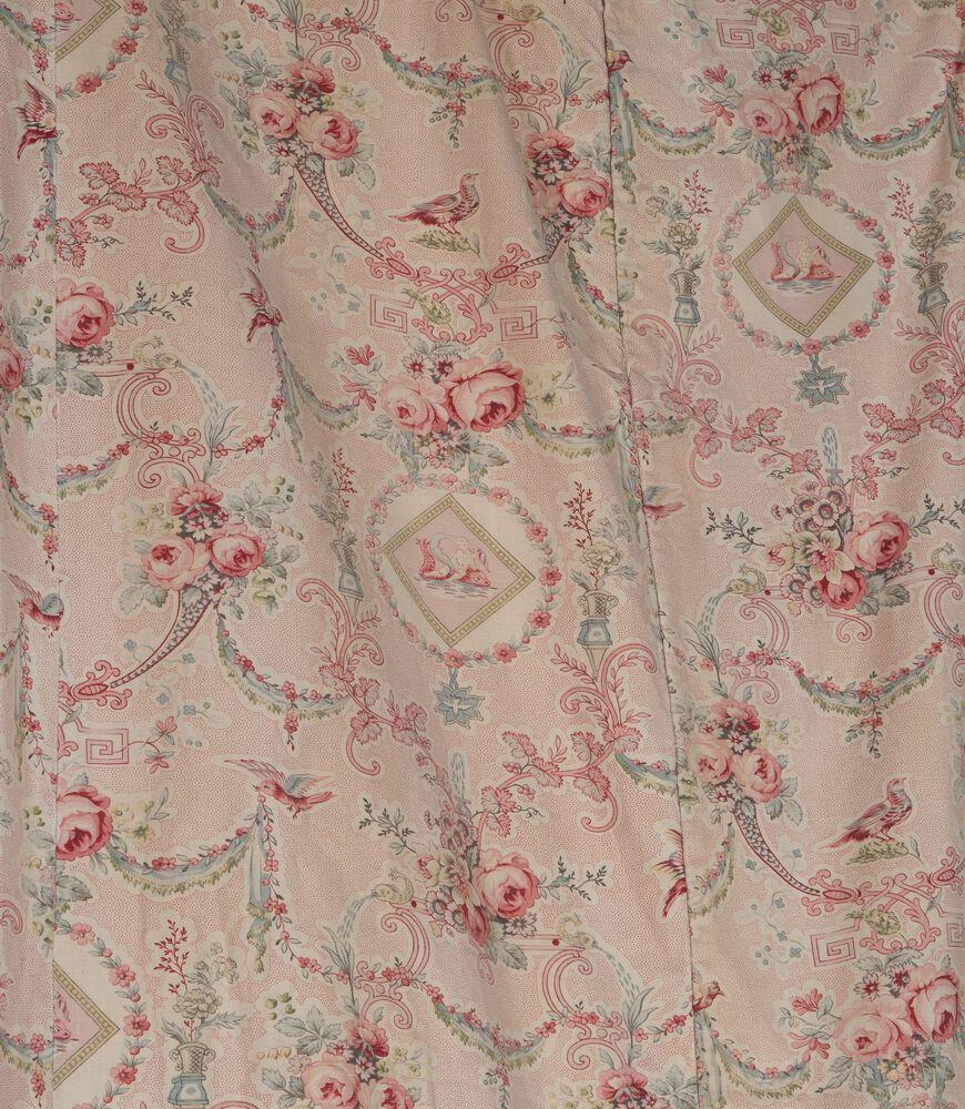 Large Set of 19th Century French Roses & Birds Linen Cotton Curtains For Sale 1