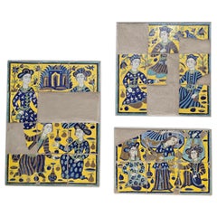 Large Set of 19th Century Persian Qajar Polychrome Tiles with Courtly Figures