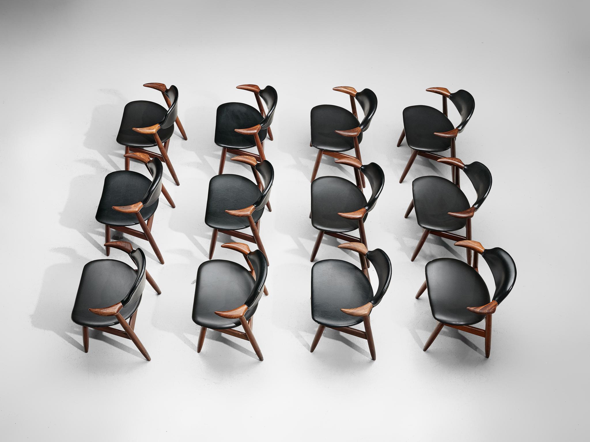 Danish Large Set of 20+ Bullhorn Chairs in Teak