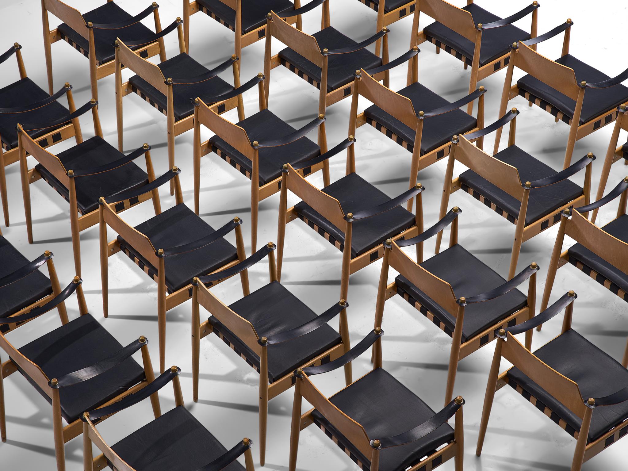 Large Set of 24 Armchairs Beech and Black Leatherette by Egon Eiermann im Zustand „Gut“ in Waalwijk, NL