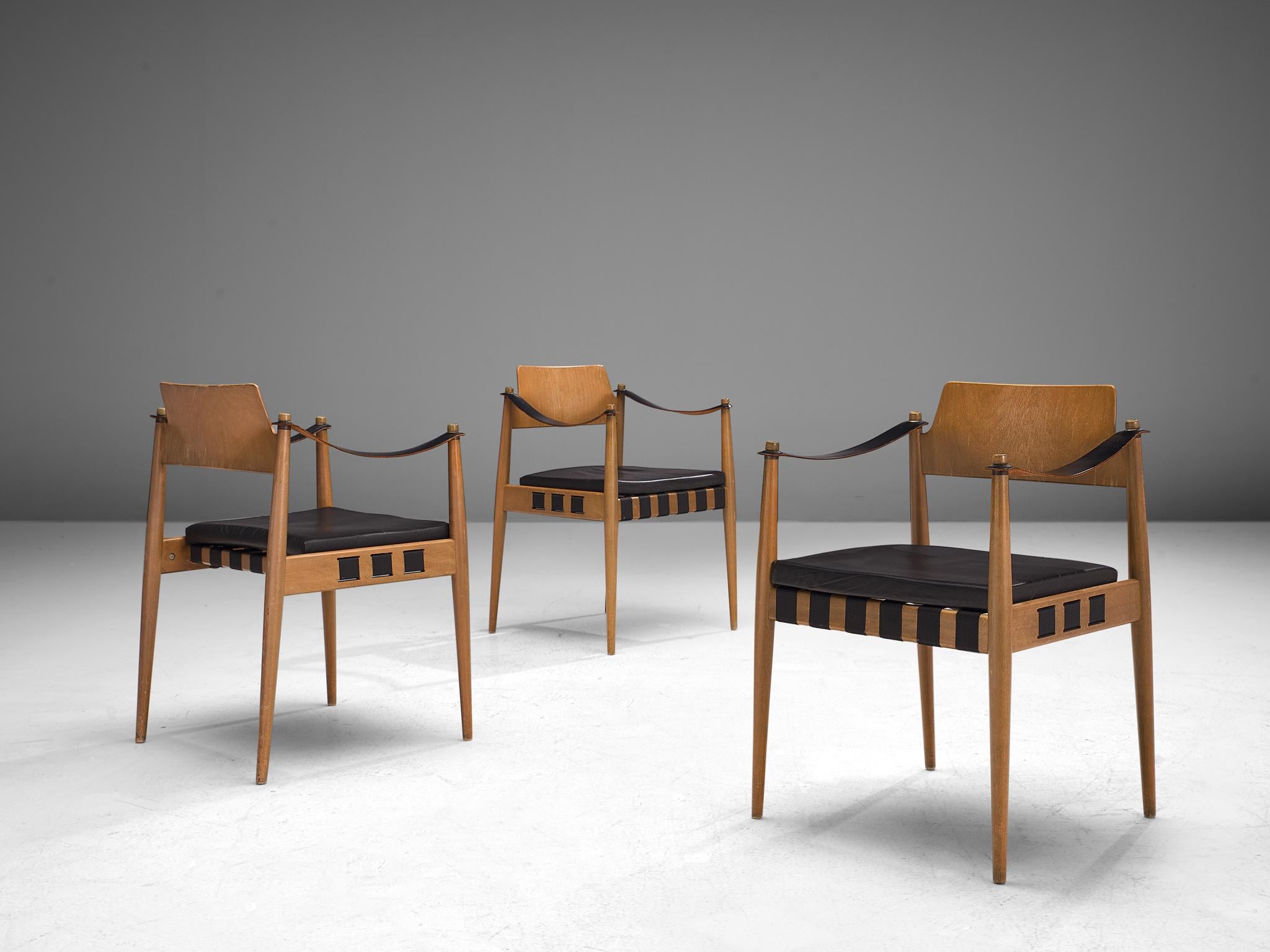 Large Set of 24 Armchairs Beech and Black Leatherette by Egon Eiermann (Mitte des 20. Jahrhunderts)