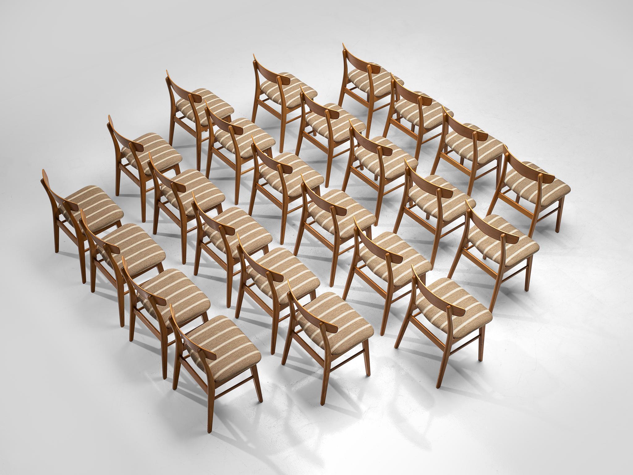 Danish Dining Chairs in Teak and Beige Striped Upholstery 2