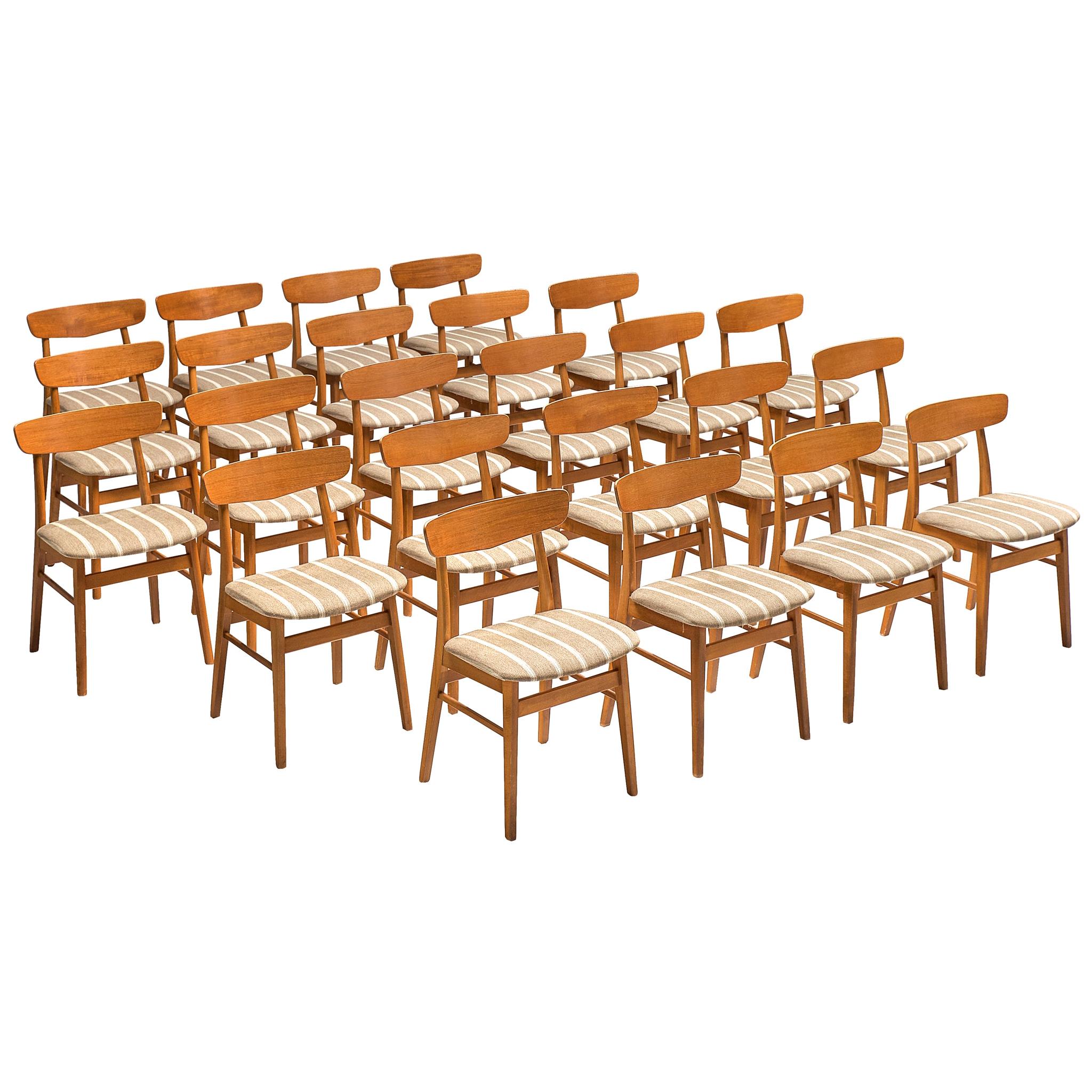 Danish Dining Chairs in Teak and Beige Striped Upholstery