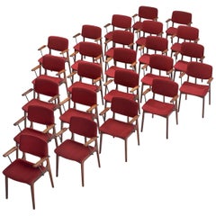 Large Set of 24 Dutch Armchairs in Burgundy Upholstery