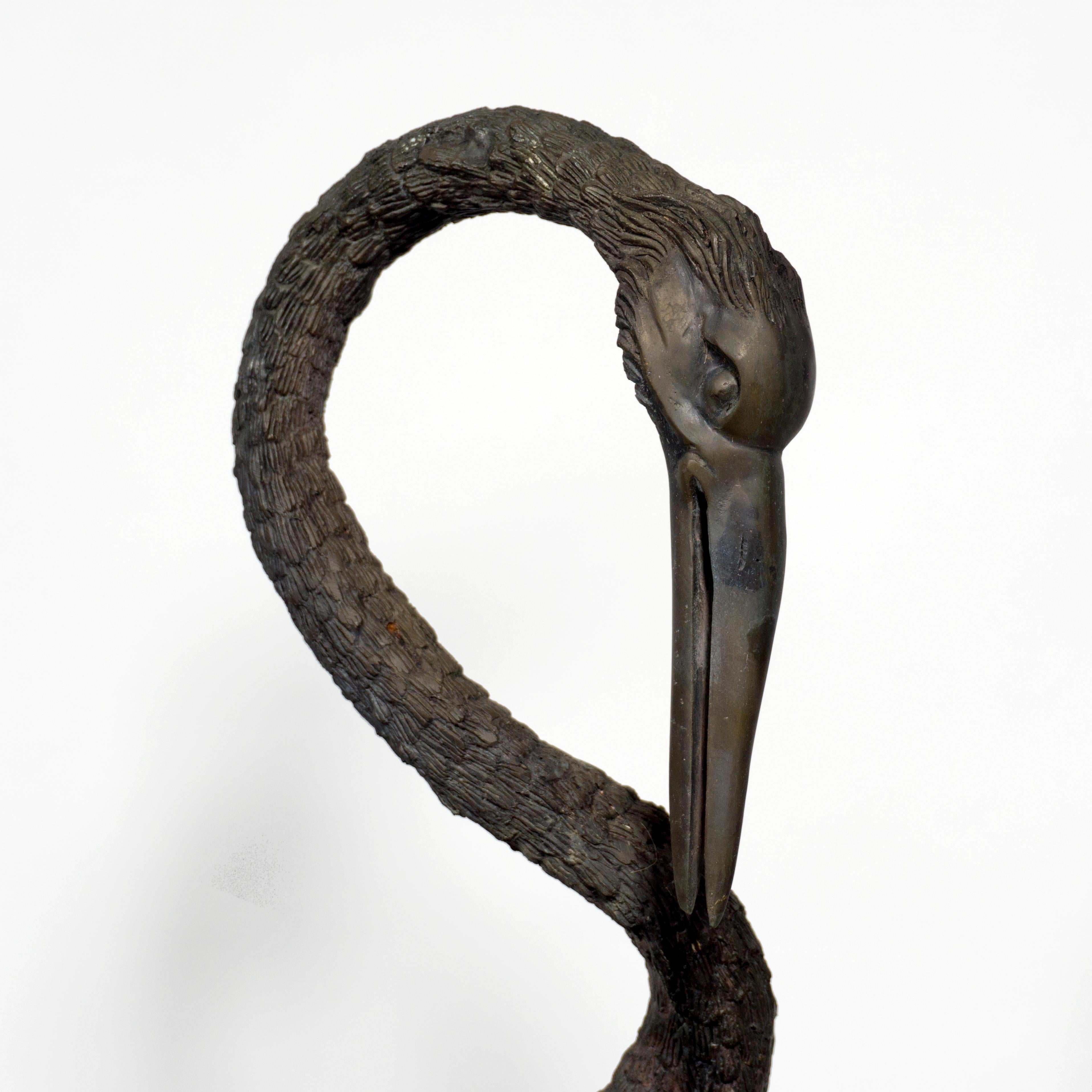 Large Set of 3 Mid Century Life Size Heron Crane Family Bronze Sculptures, 1970s In Good Condition In Regensburg, DE