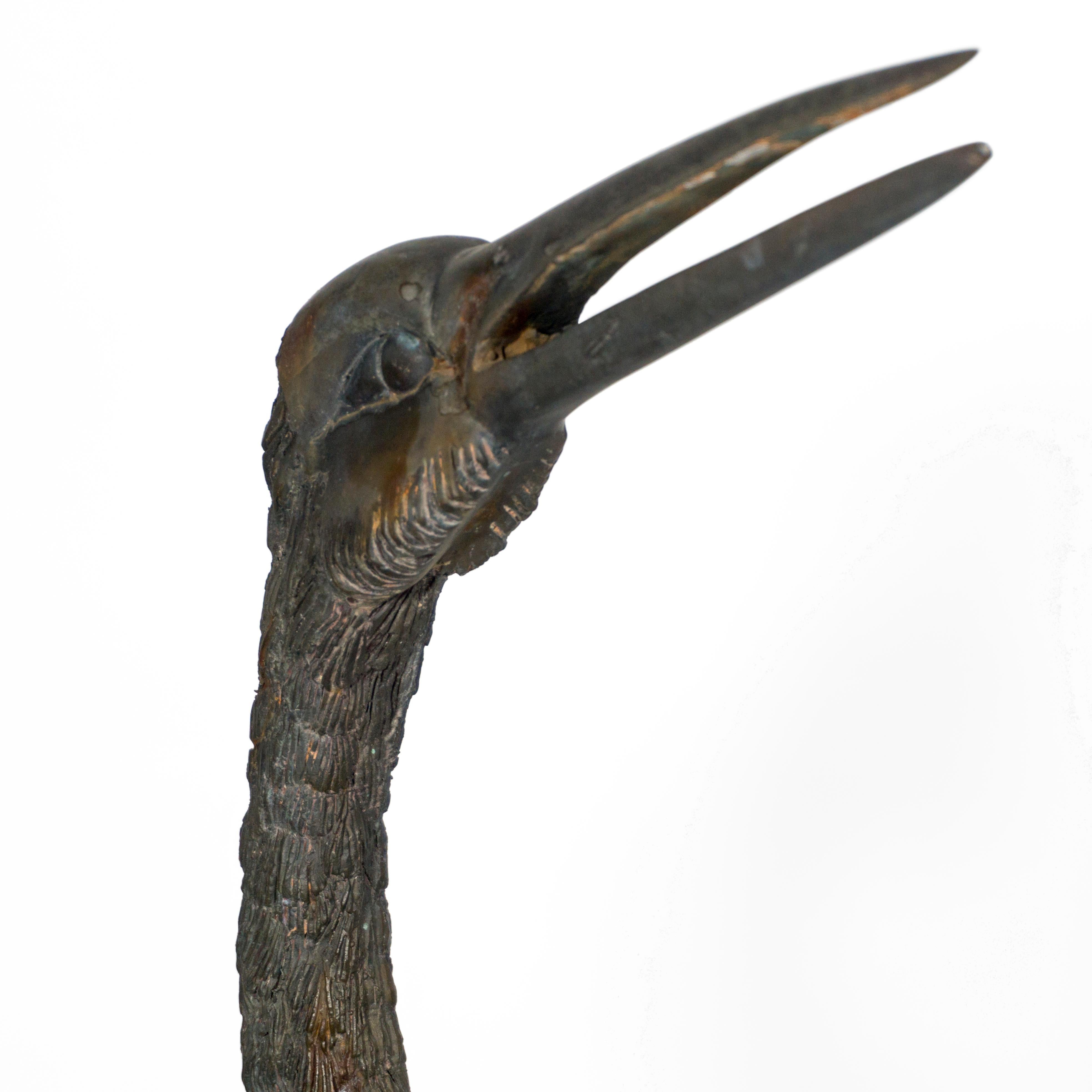 19th Century Large Set of 3 Mid Century Life Size Heron Crane Family Bronze Sculptures, 1970s