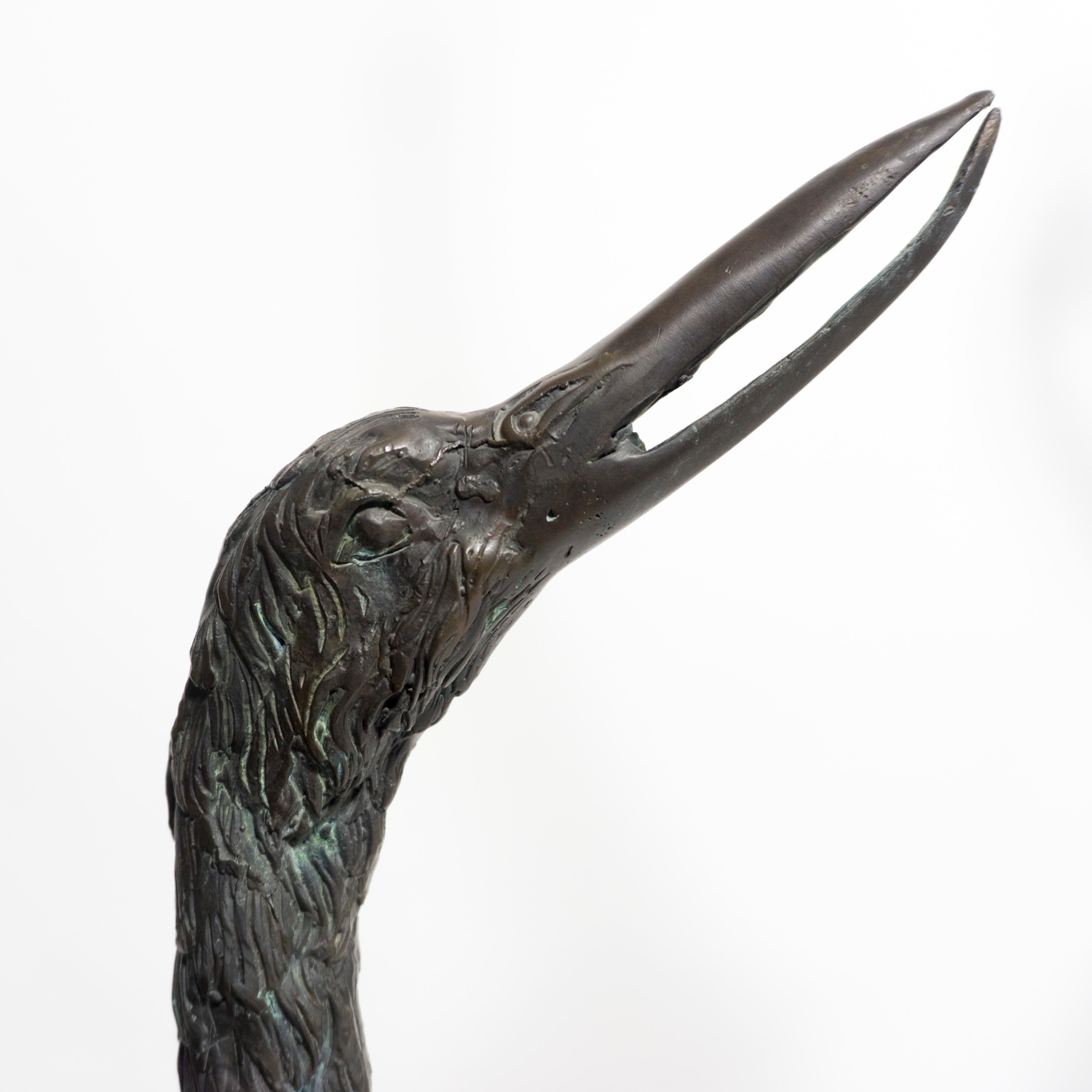 Large Set of 3 Mid Century Life Size Heron Crane Family Bronze Sculptures, 1970s 1