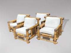 Set di 4 grandi poltrone da salotto Pagoda in bambù