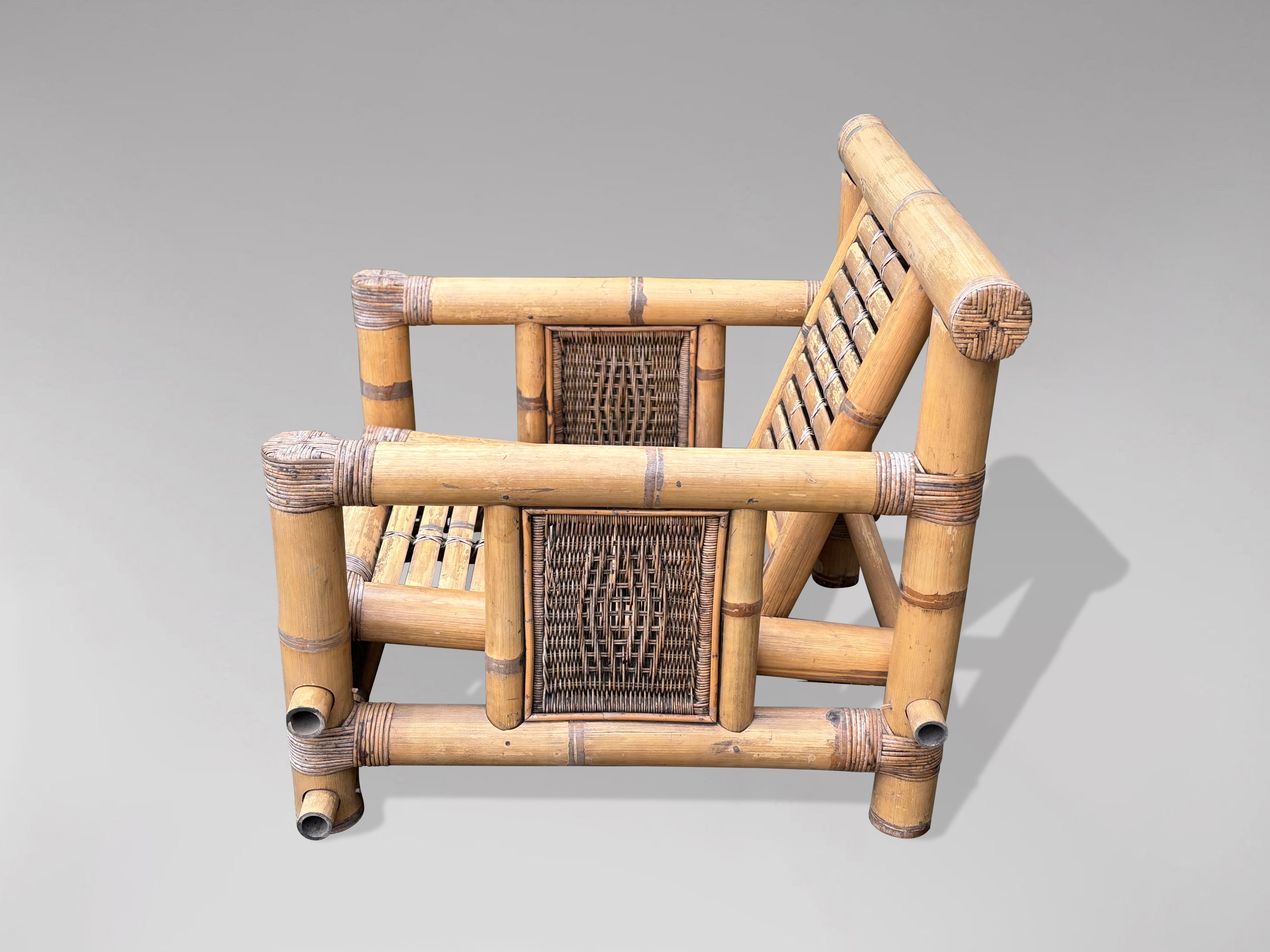 Set of 4 Large Bamboo Pagoda Lounge Armchairs For Sale 1