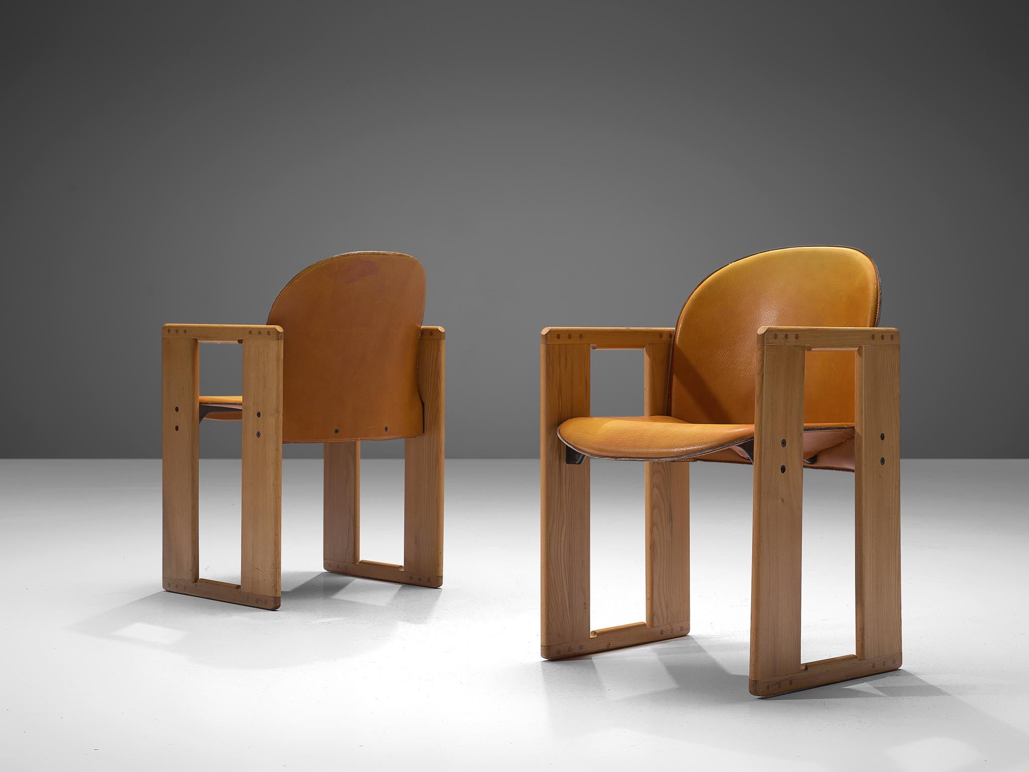 Italian Large Set of +90 'Dialogo' Cognac Leather Chairs by Afra and Tobia Scarpa