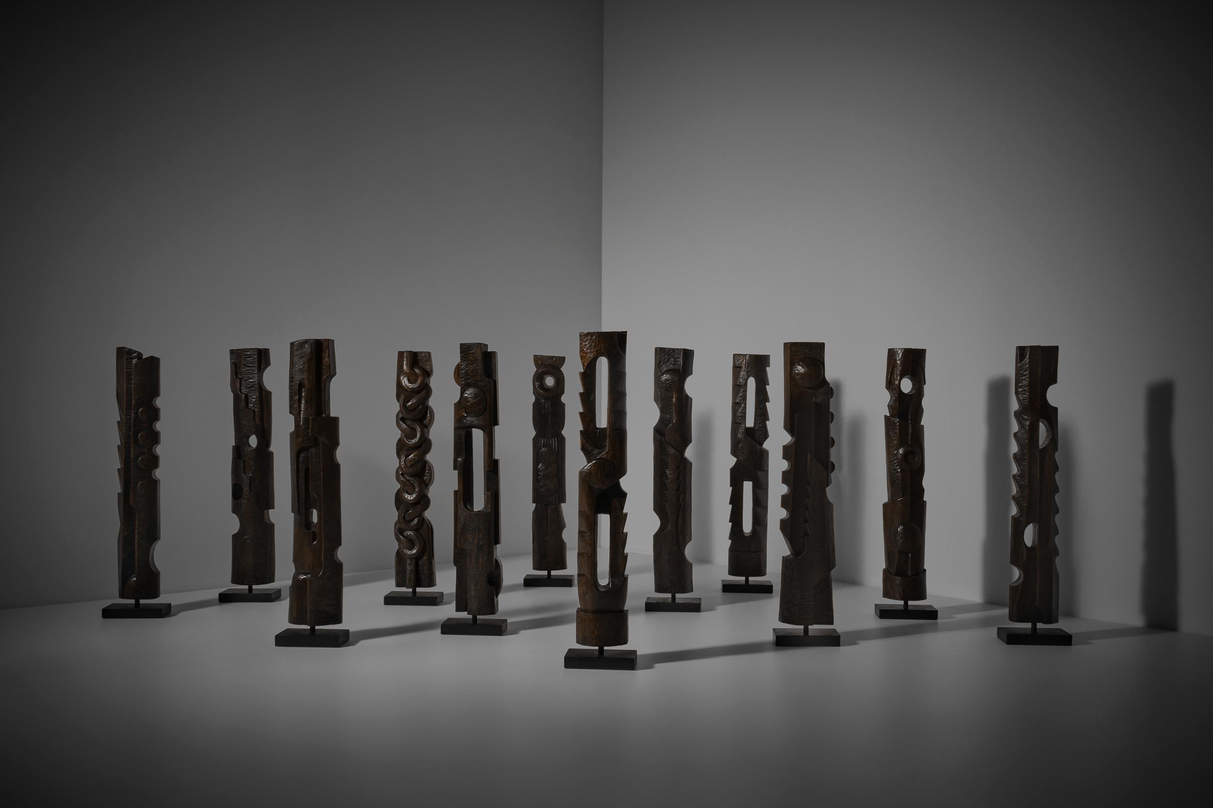 French Large set of Abstract wooden sculptures, France 1970s - II For Sale